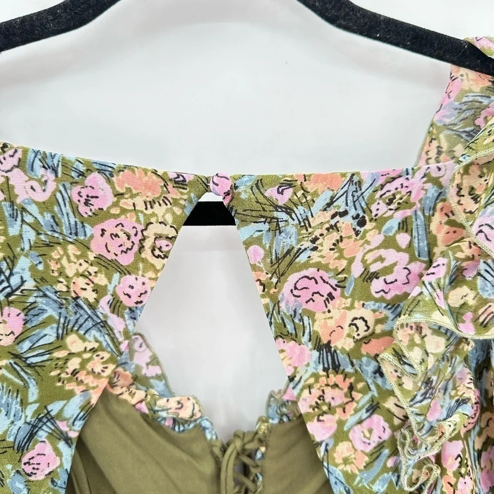FREE PEOPLE MED Mabel garden combo woman ruch puff sleeve milkmaid floral blouse